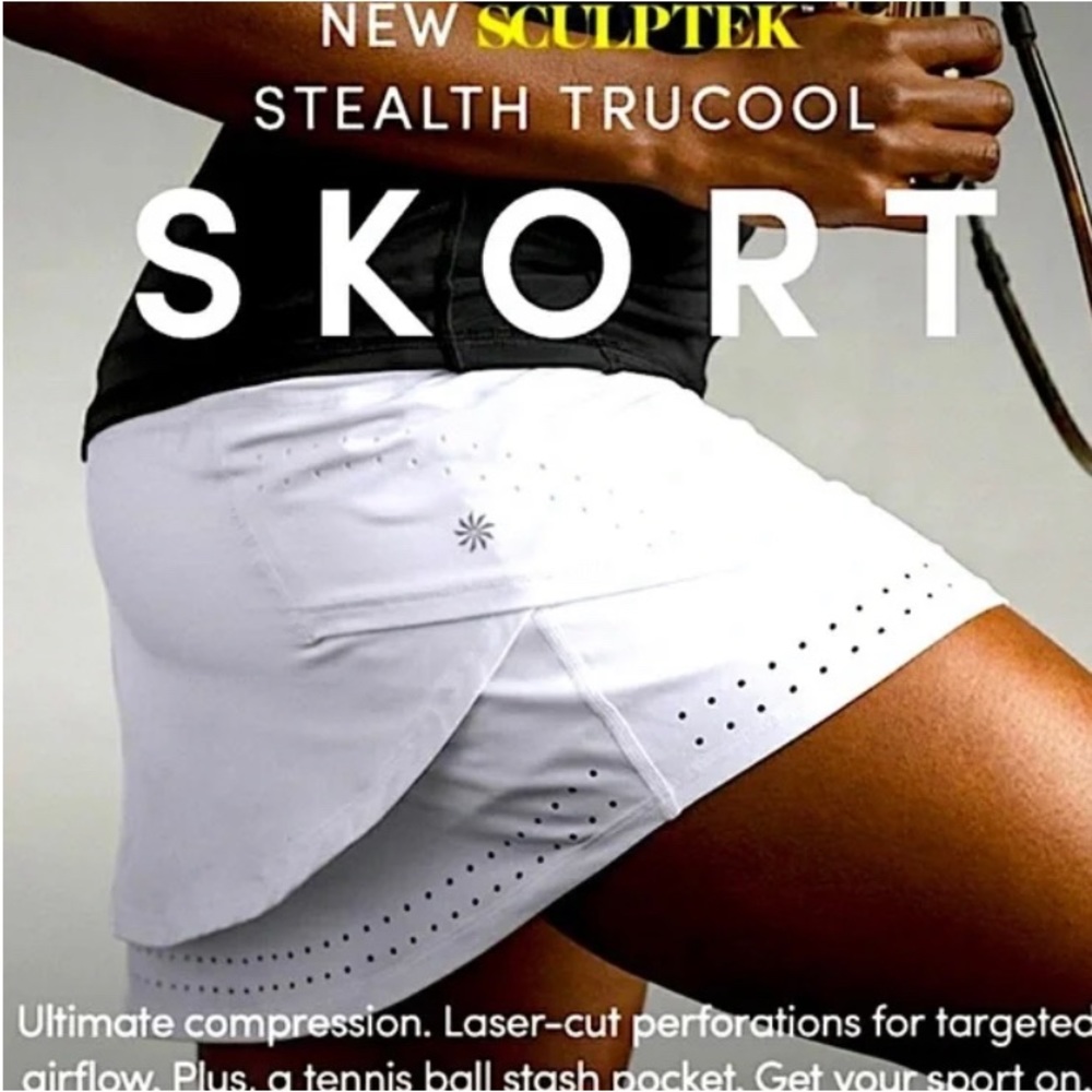 ATHLETA Stealth TruCool Skort Tennis Skirt White Athletic Golf Women’s Sz Large - Picture 2 of 16